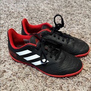 Adidas Kids Black Sneakers with Red and White Accents Indoor Soccer Size 2